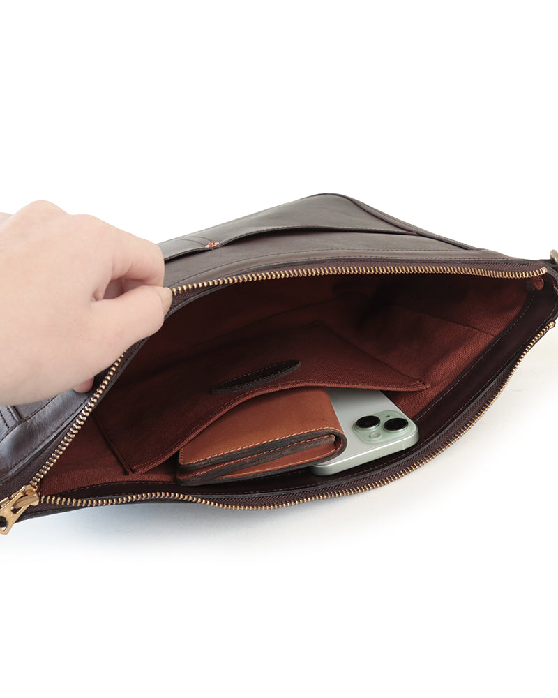 LEATHER TELEPHONE SHOULDER BAG / COW HIDE / BROWN