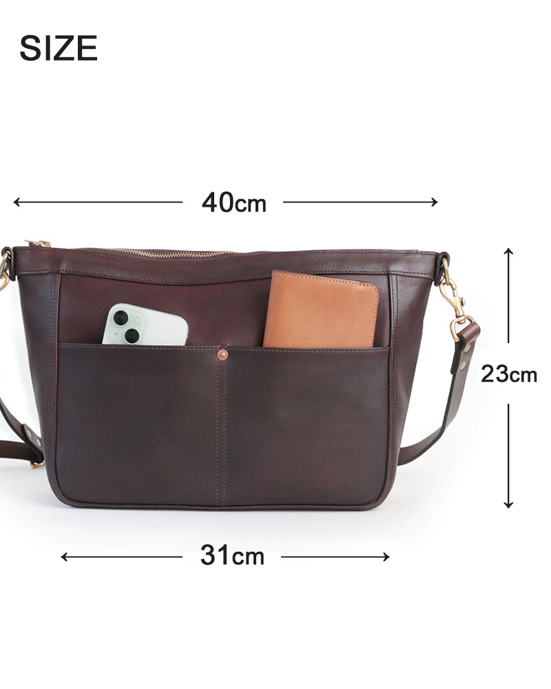 LEATHER TELEPHONE SHOULDER BAG / COW HIDE / BROWN