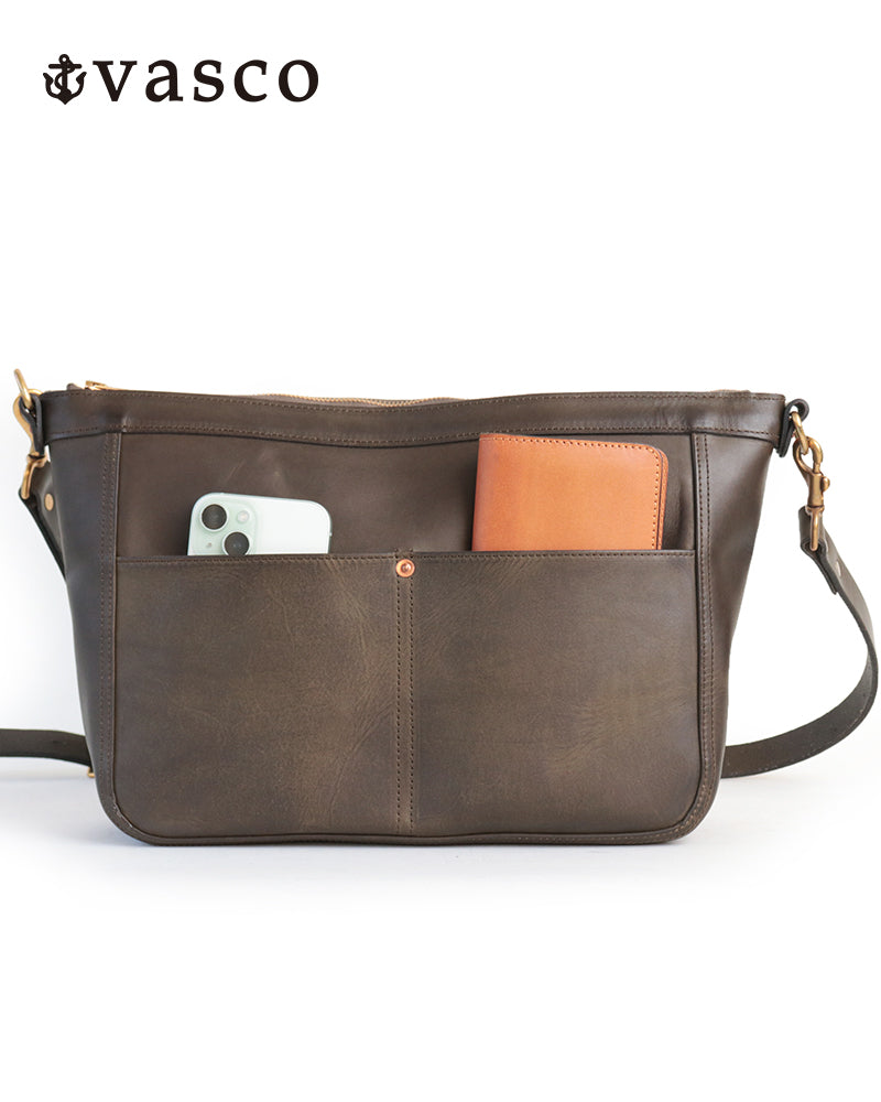 LEATHER TELEPHONE SHOULDER BAG / COW HIDE / OLIVE
