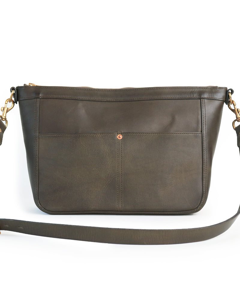 LEATHER TELEPHONE SHOULDER BAG / COW HIDE / OLIVE
