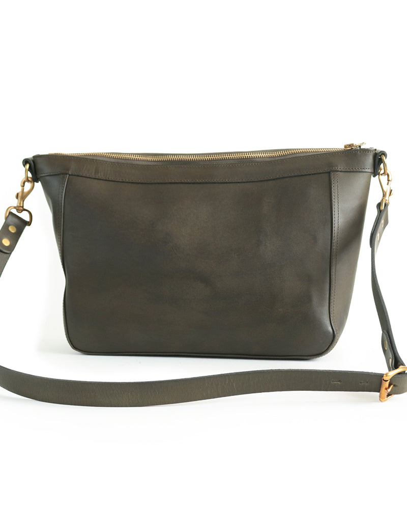 LEATHER TELEPHONE SHOULDER BAG / COW HIDE / OLIVE