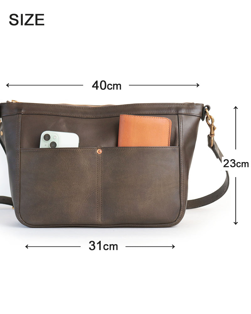LEATHER TELEPHONE SHOULDER BAG / COW HIDE / OLIVE