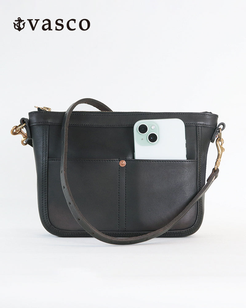 SMALL LEATHER TELEPHONE SHOULDER BAG / COW HIDE / BLACK / A5 SIZE