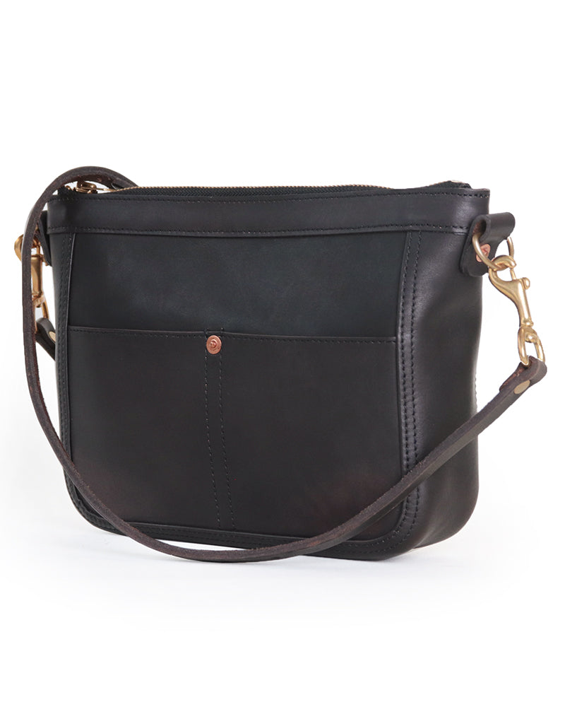 SMALL LEATHER TELEPHONE SHOULDER BAG / COW HIDE / BLACK / A5 SIZE