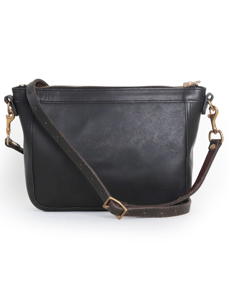 SMALL LEATHER TELEPHONE SHOULDER BAG / COW HIDE / BLACK / A5 SIZE