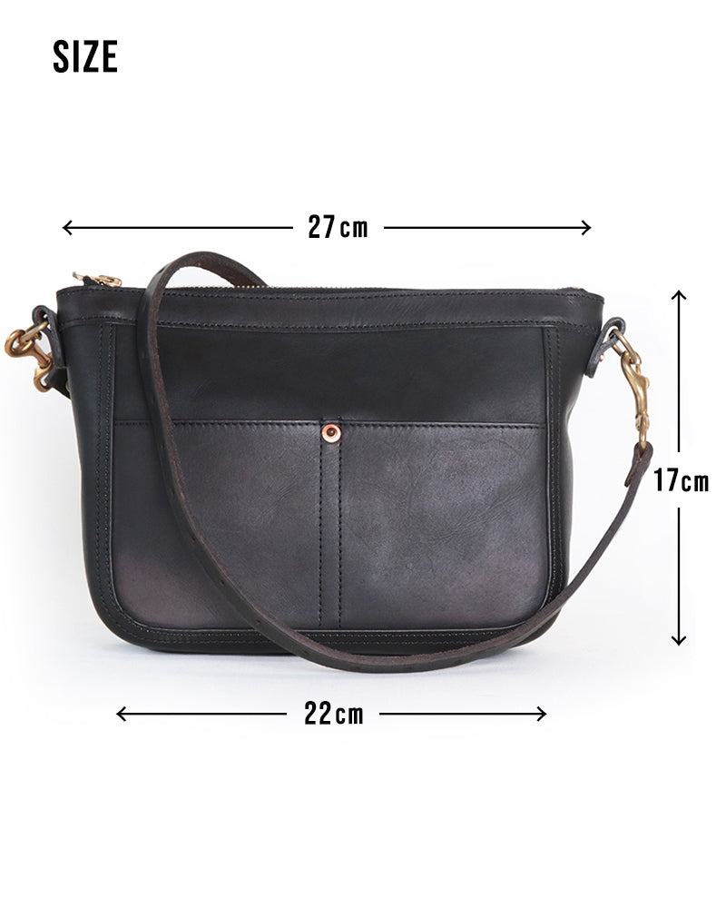 SMALL LEATHER TELEPHONE SHOULDER BAG / COW HIDE / BLACK / A5 SIZE