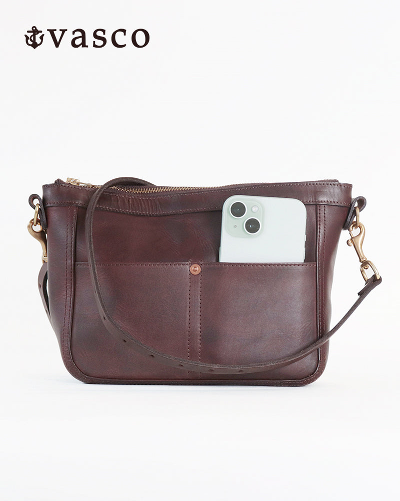 SMALL LEATHER TELEPHONE SHOULDER BAG / COW HIDE / BROWN / A5 SIZE