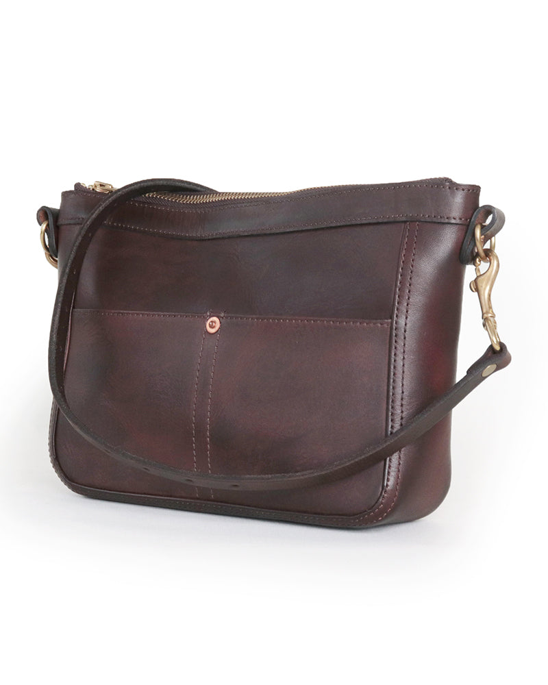 SMALL LEATHER TELEPHONE SHOULDER BAG / COW HIDE / BROWN / A5 SIZE