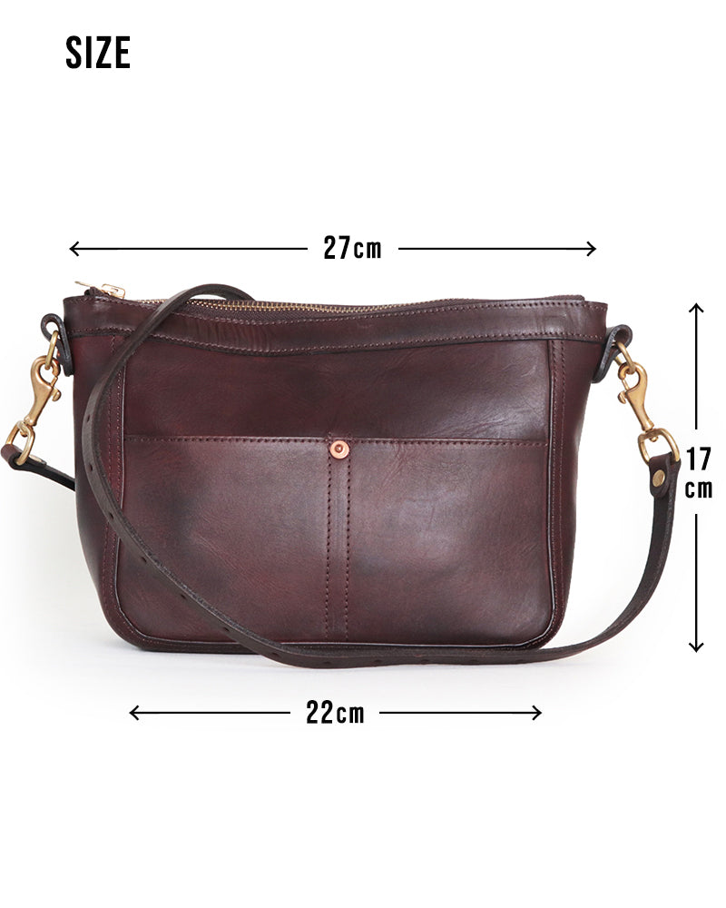 SMALL LEATHER TELEPHONE SHOULDER BAG / COW HIDE / BROWN / A5 SIZE