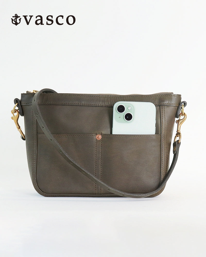 SMALL LEATHER TELEPHONE SHOULDER BAG / COW HIDE / OLIVE / A5 SIZE