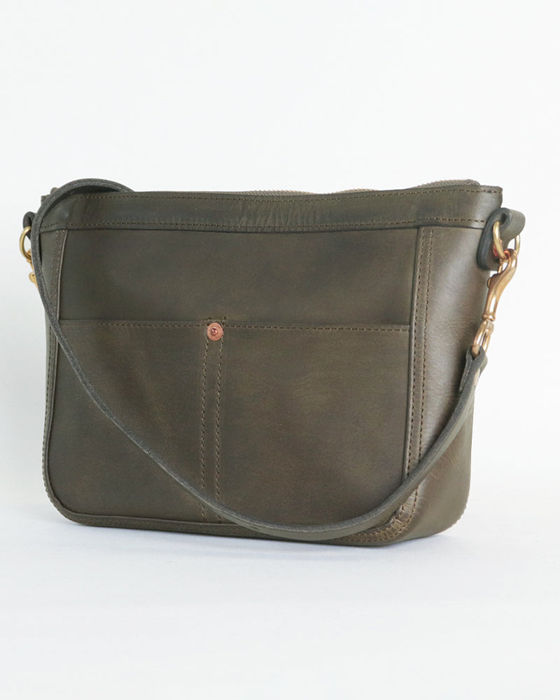 SMALL LEATHER TELEPHONE SHOULDER BAG / COW HIDE / OLIVE / A5 SIZE