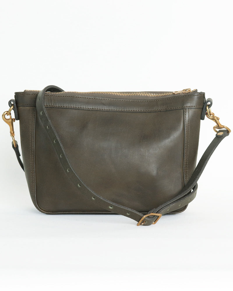 SMALL LEATHER TELEPHONE SHOULDER BAG / COW HIDE / OLIVE / A5 SIZE