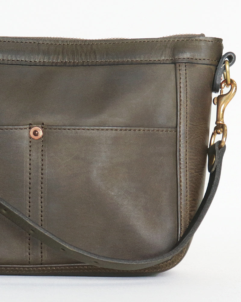 SMALL LEATHER TELEPHONE SHOULDER BAG / COW HIDE / OLIVE / A5 SIZE