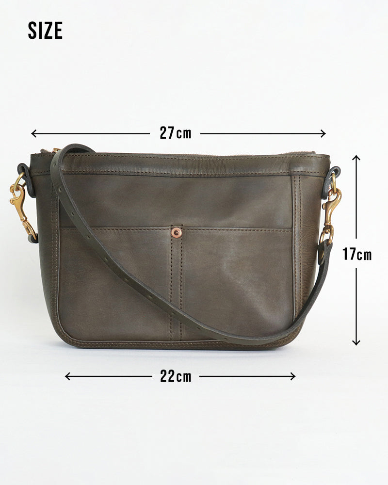 SMALL LEATHER TELEPHONE SHOULDER BAG / COW HIDE / OLIVE / A5 SIZE