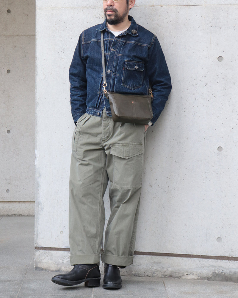 SMALL LEATHER TELEPHONE SHOULDER BAG / COW HIDE / OLIVE / A5 SIZE