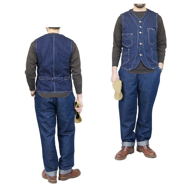 CONDUCTOR VEST / LATE 1800s STYLE WORK CLOTHING / INDIGO WABASH STRIPE
