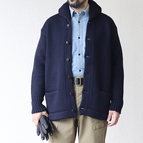TURNED DOWN COLLAR SWEATER COAT / 1920s STYLE SWEATER COAT / NAVY