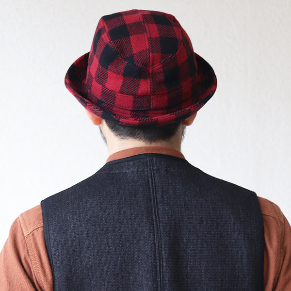 CRUISER HAT / 1930 - 1940s STYLE OUTDOOR HAT / ORIGINAL WOOL BUFFALO CHECK / RED × BLACK