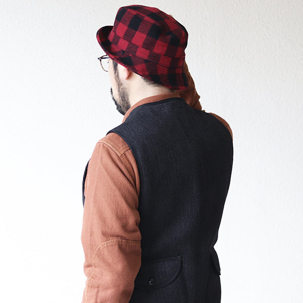 CRUISER HAT / 1930 - 1940s STYLE OUTDOOR HAT / ORIGINAL WOOL BUFFALO CHECK / RED × BLACK