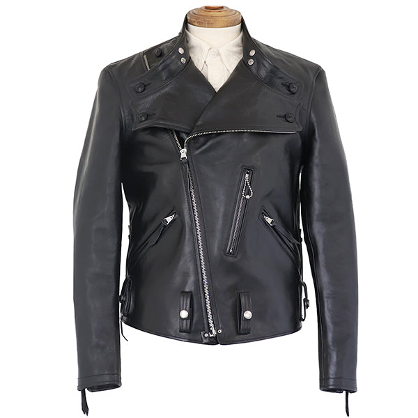 SAN MATEO (SIZE: 44-46) / 1930s MOTORCYCLE JACKET / DOUBLE BREASTED TYPE / HORSE HIDE RUDE BLACK / 2023 MODEL