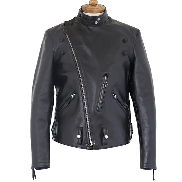SAN MATEO (SIZE: 36-42) / 1930s MOTORCYCLE JACKET / DOUBLE BREASTED TYPE / HORSE HIDE RUDE BLACK / 2023 MODEL