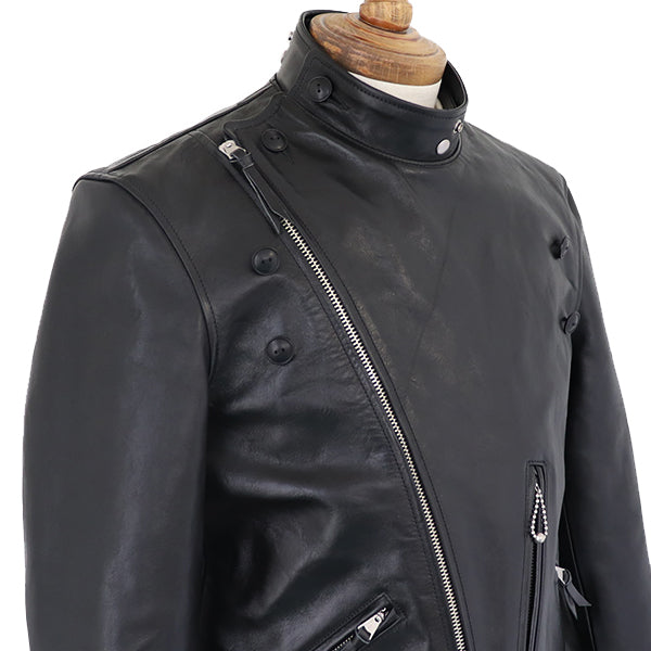 SAN MATEO (SIZE: 44-46) / 1930s MOTORCYCLE JACKET / DOUBLE BREASTED TYPE / HORSE HIDE RUDE BLACK / 2023 MODEL