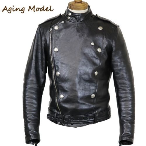 CENTINELA LEATHER TOGS / LATE 1930-1940s MOTORCYCLE JACKET / DOUBLE BREASTED TYPE / HORSE HIDE RUDE BLACK / 2022 MODEL