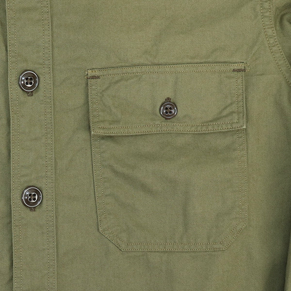 MILITARY UTILITY SHIRT / 1940s CIVILIAN MILITARY STYLE CLOTHING / OLIVE