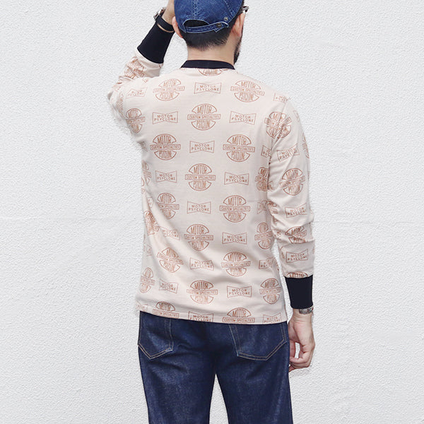 SET-IN LONG SLEEVE T-SHIRT / MOTOR PSYCLONE ALL OVER PRINT / VINTAGE STYLE MEDIUM WEIGHT JERSEY