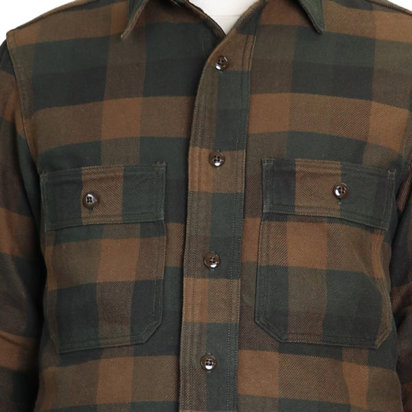JENKINS WORK SHIRT / 1930s STYLE WORK CLOTHING / ORIGINAL COTTON FLANNEL CHECK WITH A RAISED BACK / KHAKI × GREEN × OLIVE